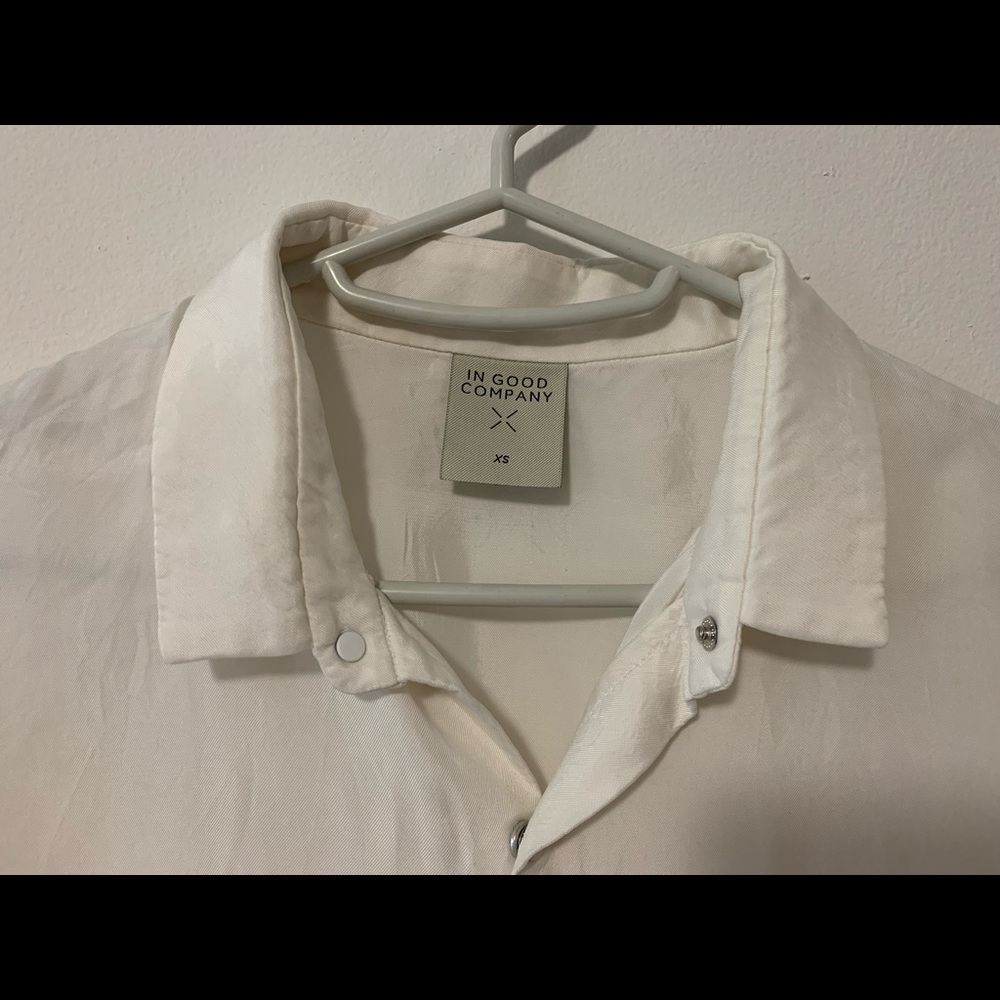 White Collared Button Silky Cupro Short Sleeve Top - image 5